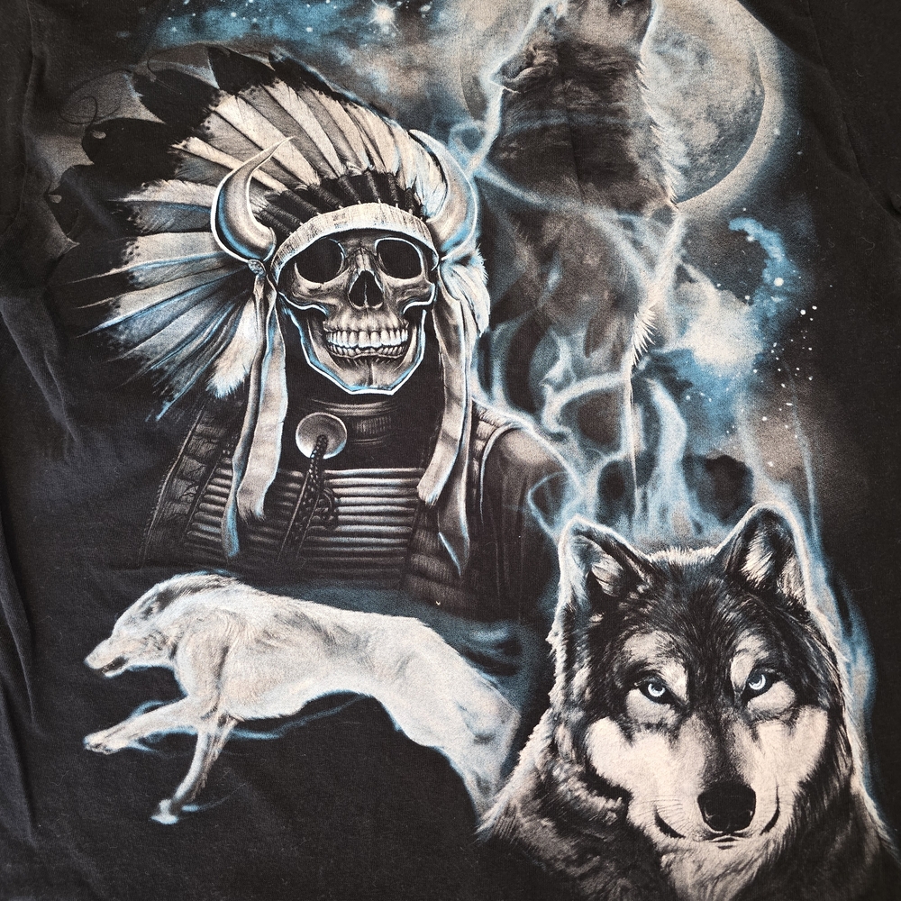 Y2K Wolf and Skull Indian Design Cotton T-shirt - Picture 4 of 4